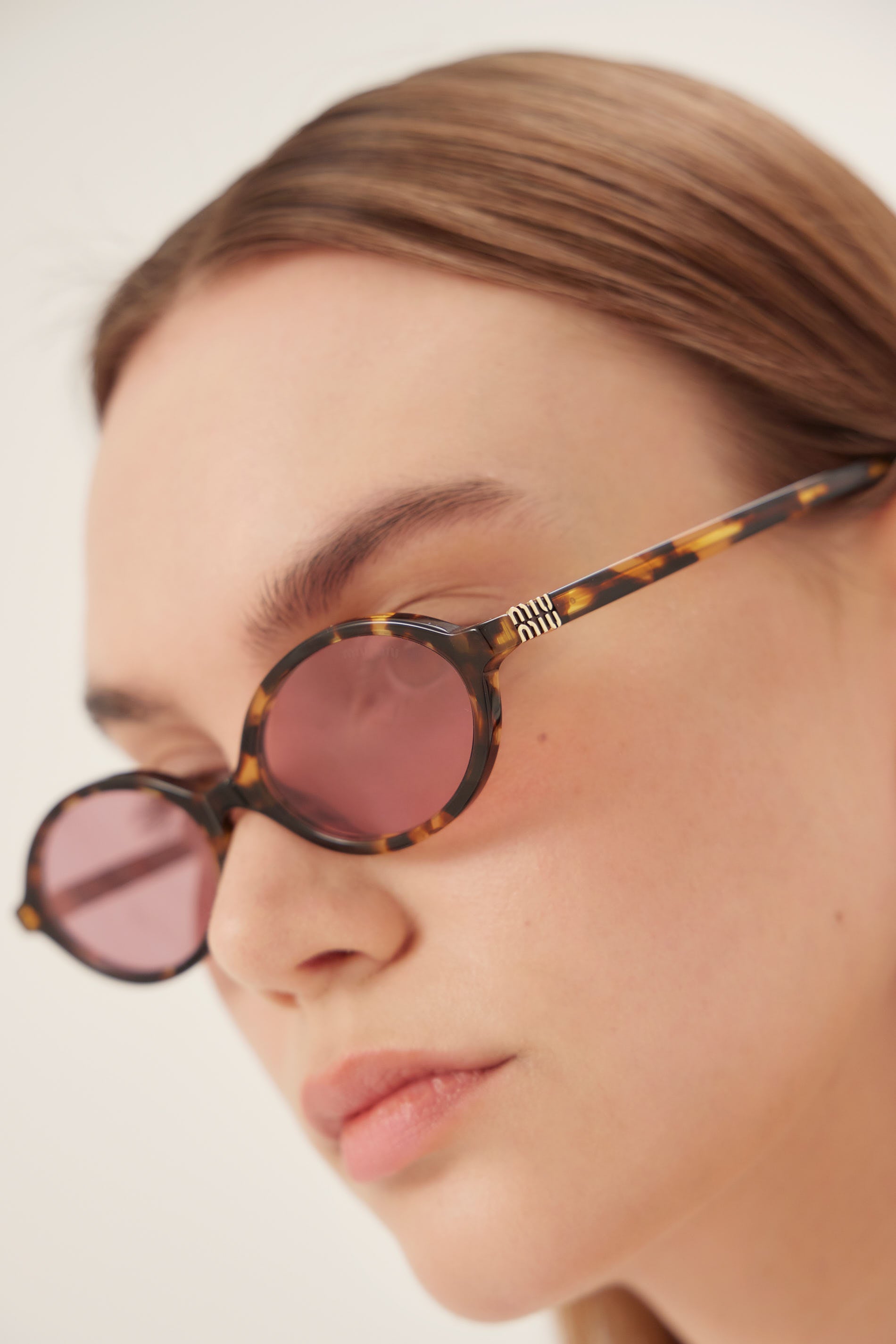 Miu Miu oval acetate brown and pink sunglasses
